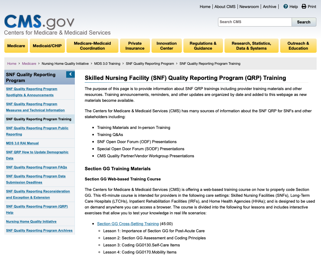 CMS Post-Acute Care Training – Skilled Nursing Quality Reporting Program (QRP) Training 