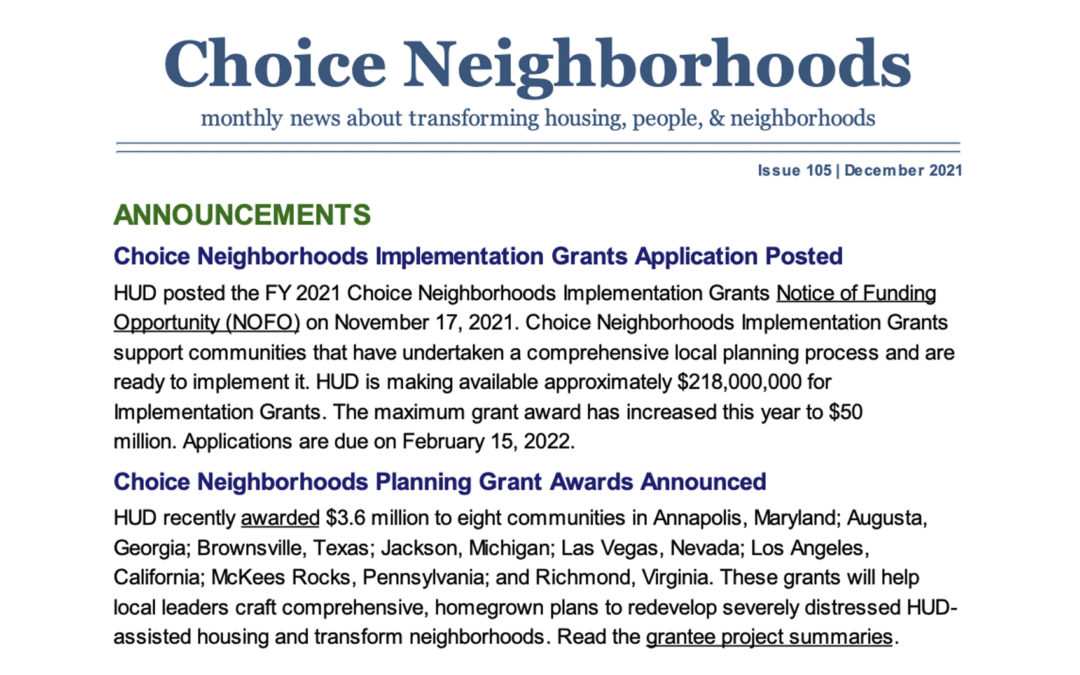 Choice Neighborhoods Technical Assistance (TA) – Grantee e-Newsletter